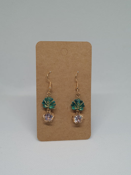 Green leaf earrings, gold